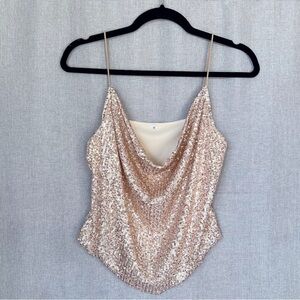 Gold Sequin Cowl Neck Going Out Tank Top Size M